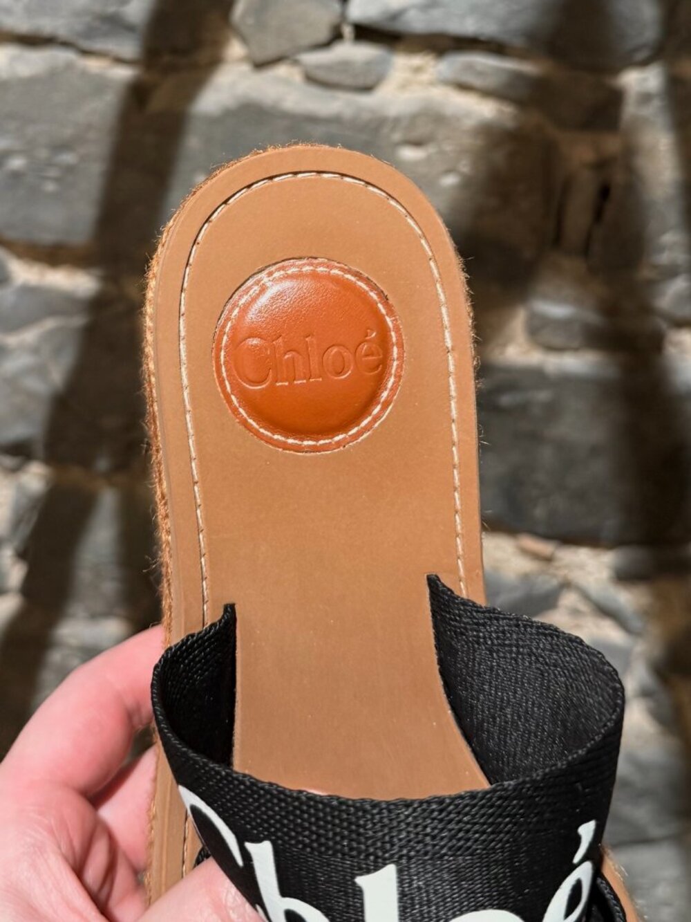Chloé Black Logo Platform Wedge Woody Sandals - Picture 8 of 10